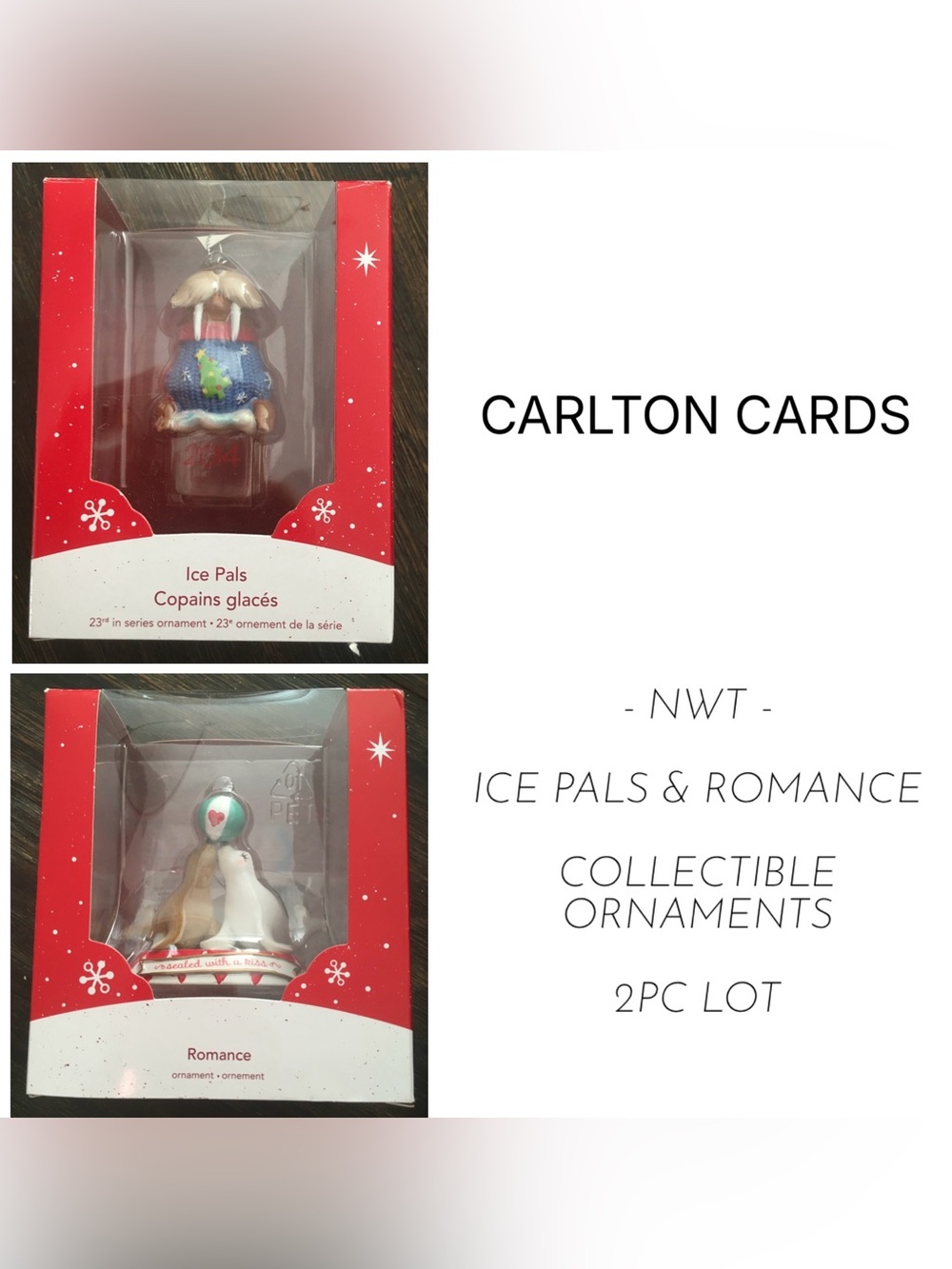 CARLTON CARDS - NWT - 2PC COLLECTABLE CHRISTMAS ORNAMENT LOT